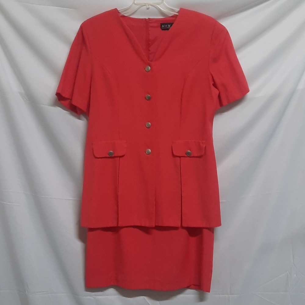 Vtg 90's M.H.M. one pc coral jacket dress 16
